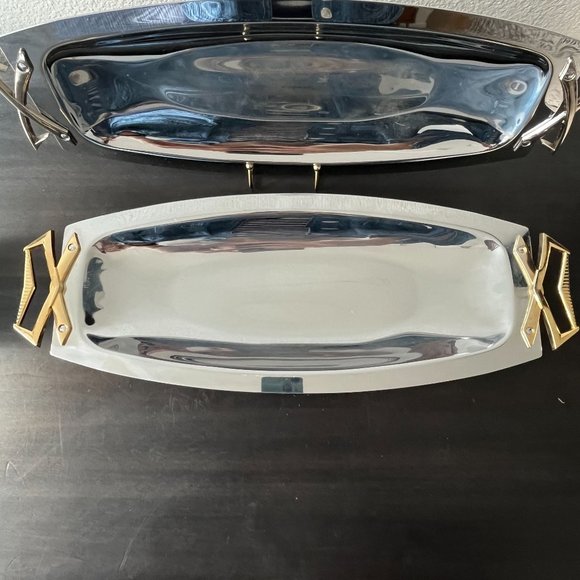 Set of 2 Oblong Kromex Chrome Serving Trays // Vintage 1960s // MCM Atomic - Picture 2 of 8